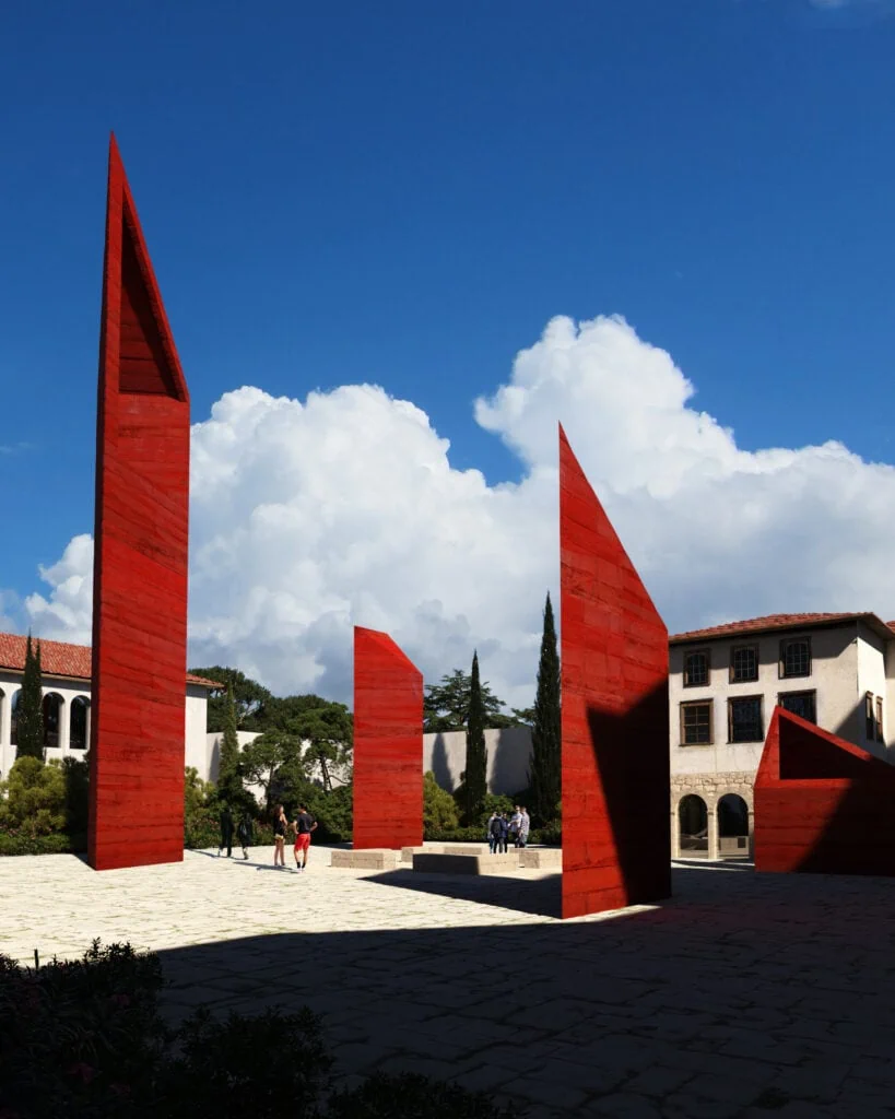 Red monoliths at Besa Museum