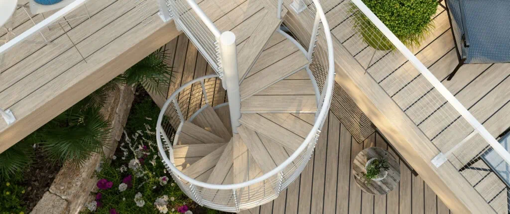 Trex® Spiral Stairs -  White Powder Coat w Rope Swing