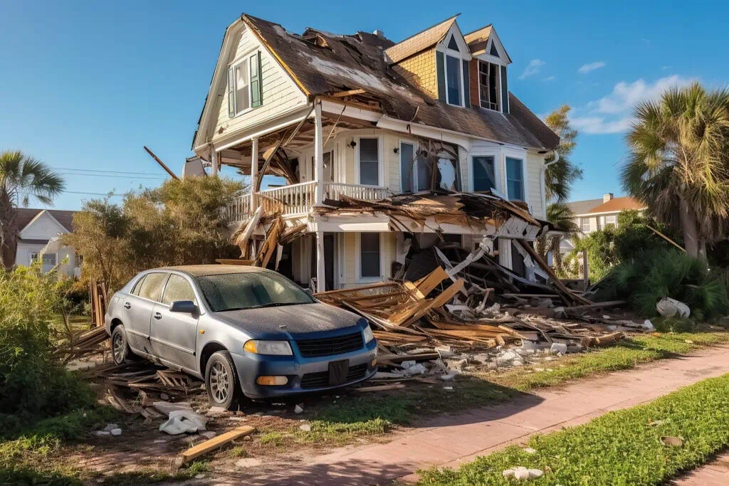 Hurricane damaged home