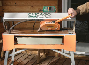 The bridge can also be tilted up to 45 degrees for cutting tile edges at an angle.