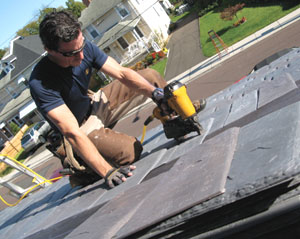 I covered the roof with DaVinci RoofScape polymer slates. The big surprise here wasn't that they looked good, it was how good they looked from inside the house--a great unintended consequence.