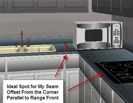 My first step was to use Punch! Software to try various combinations and colors of solid surface materials to see what I liked best. The software allows you to change materials and wall colors, cabinetry, flooring etc.